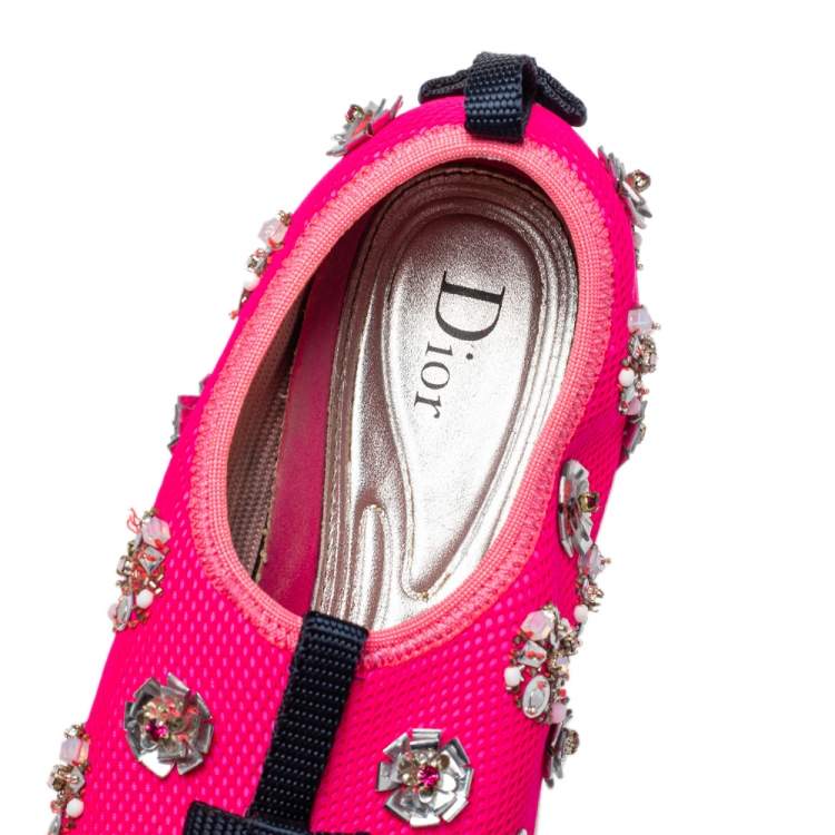 Pre Owned Dior Pink Mesh Fusion Embellished Slip On Sneakers Size 36.5