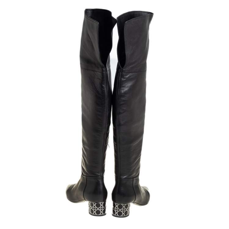Pre Owned Dior Black Leather Over Knee High Boots Size 39.5