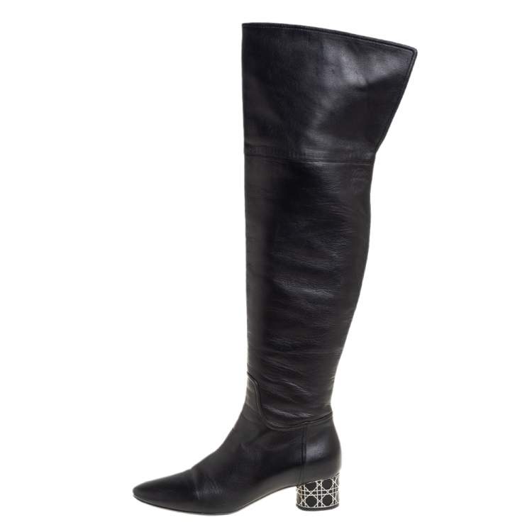 Pre Owned Dior Black Leather Over Knee High Boots Size 39.5