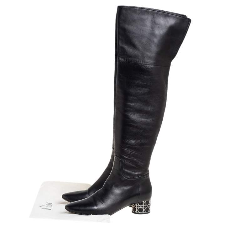 Pre Owned Dior Black Leather Over Knee High Boots Size 39.5