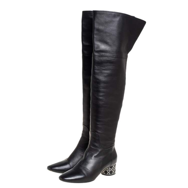Pre Owned Dior Black Leather Over Knee High Boots Size 39.5