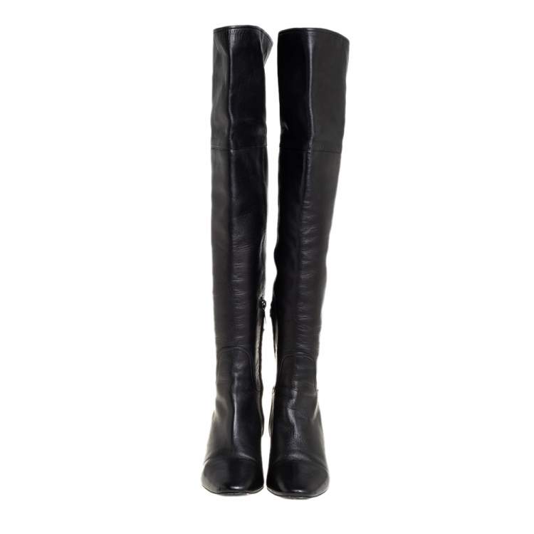 Pre Owned Dior Black Leather Over Knee High Boots Size 39.5