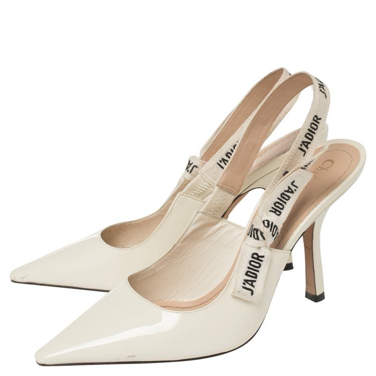 Pre Owned Dior Creem Patent Leather J'Adior Slingback Pumps Size 39.5