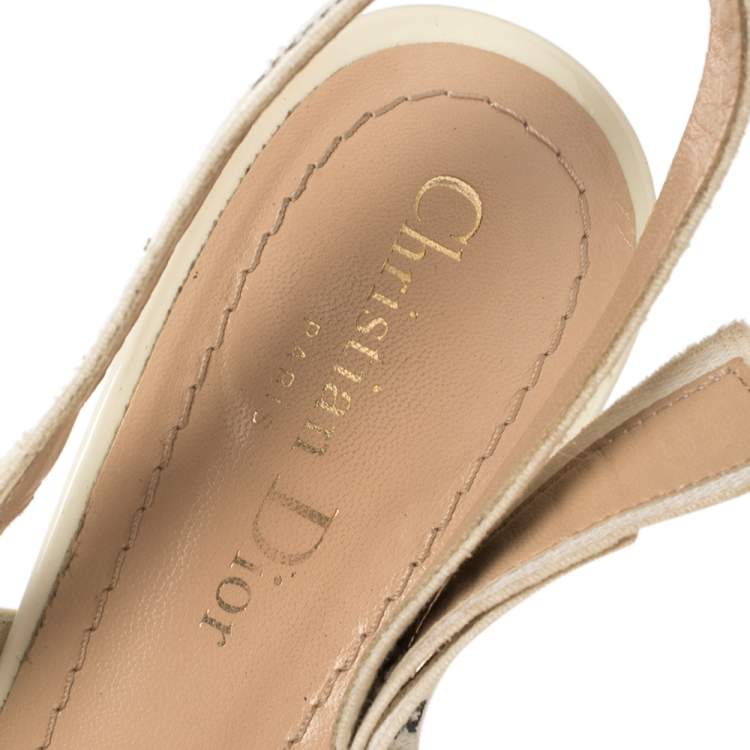 Pre Owned Dior Creem Patent Leather J'Adior Slingback Pumps Size 39.5