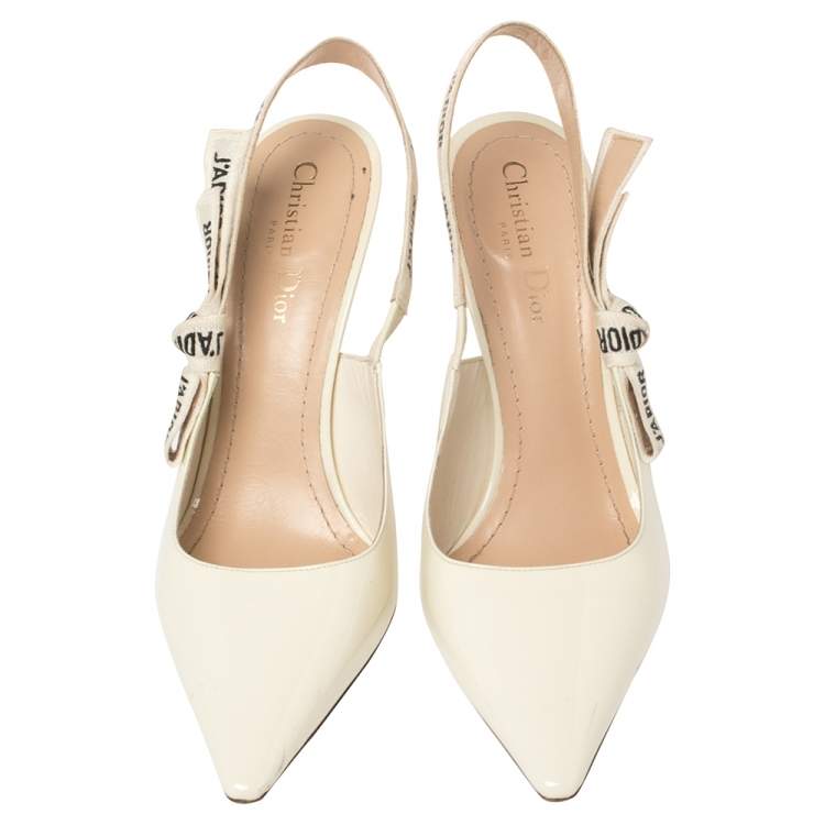Pre Owned Dior Creem Patent Leather J'Adior Slingback Pumps Size 39.5