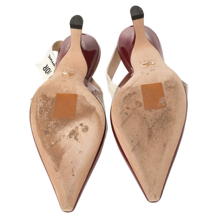 Pre Owned Dior Burgundy Patent Leather J'Adior Slingback Sandals Size 36