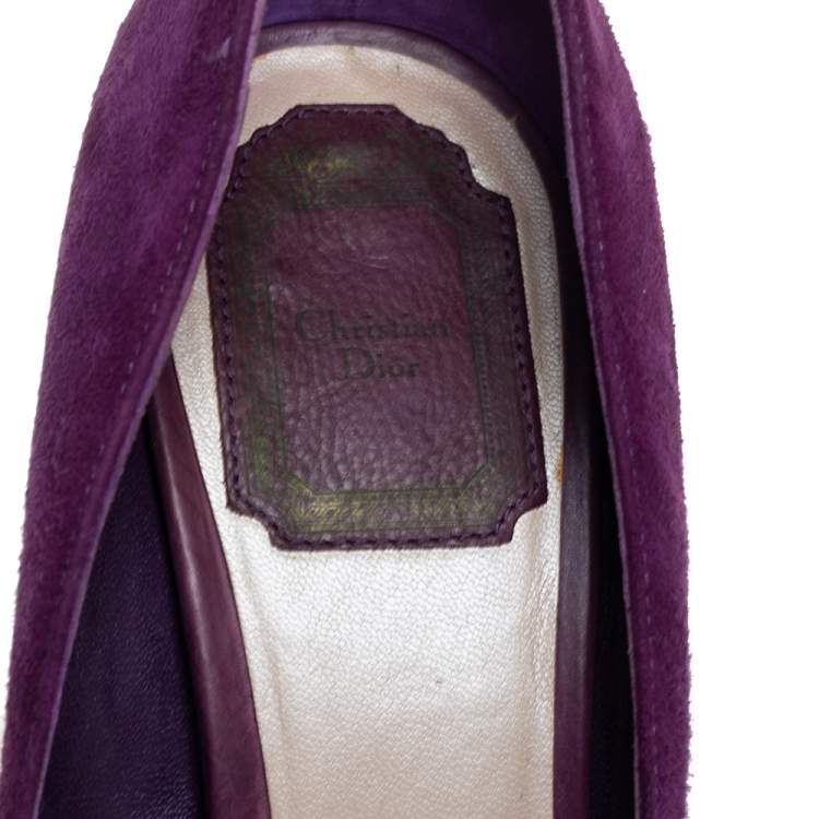 Pre Owned Dior Purple Woven Leather And Suede Peep Toe Platform Pumps Size 39