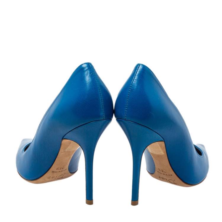 Pre Owned Dior Blue Leather Pointed Toe Pumps Size 38.5