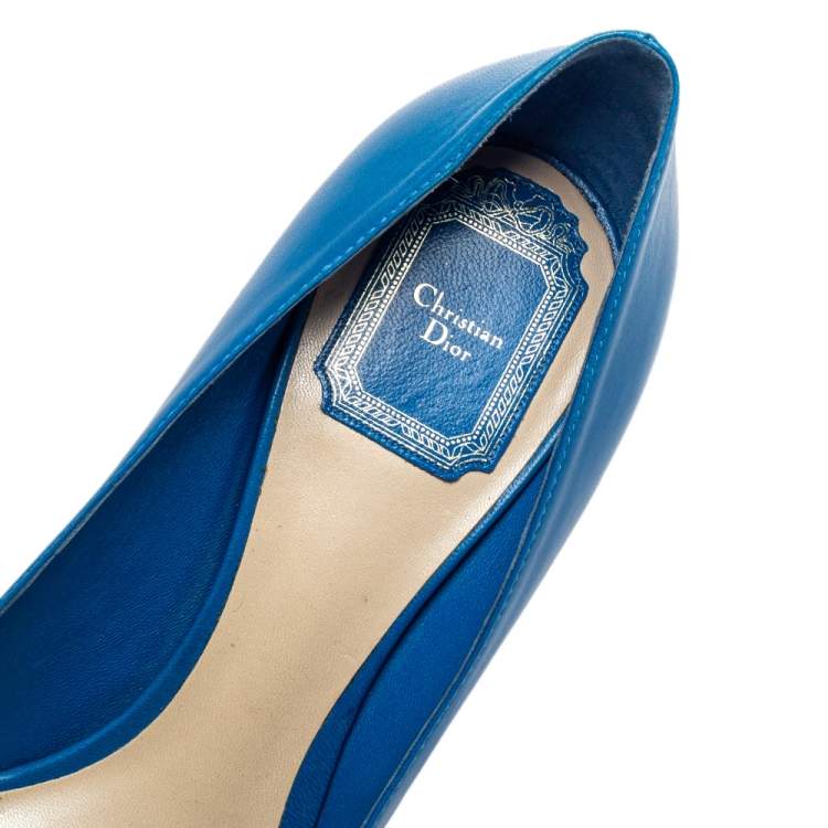 Pre Owned Dior Blue Leather Pointed Toe Pumps Size 38.5