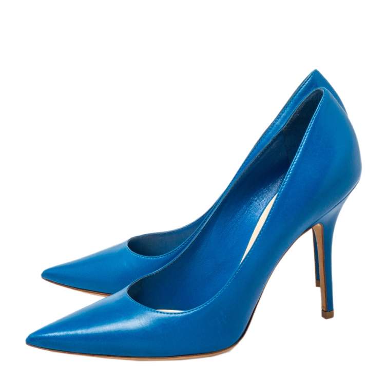 Pre Owned Dior Blue Leather Pointed Toe Pumps Size 38.5