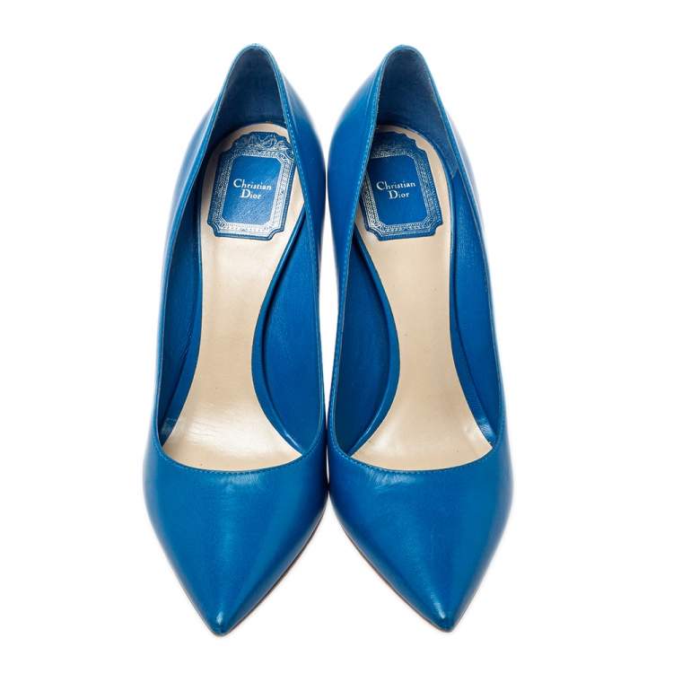 Pre Owned Dior Blue Leather Pointed Toe Pumps Size 38.5