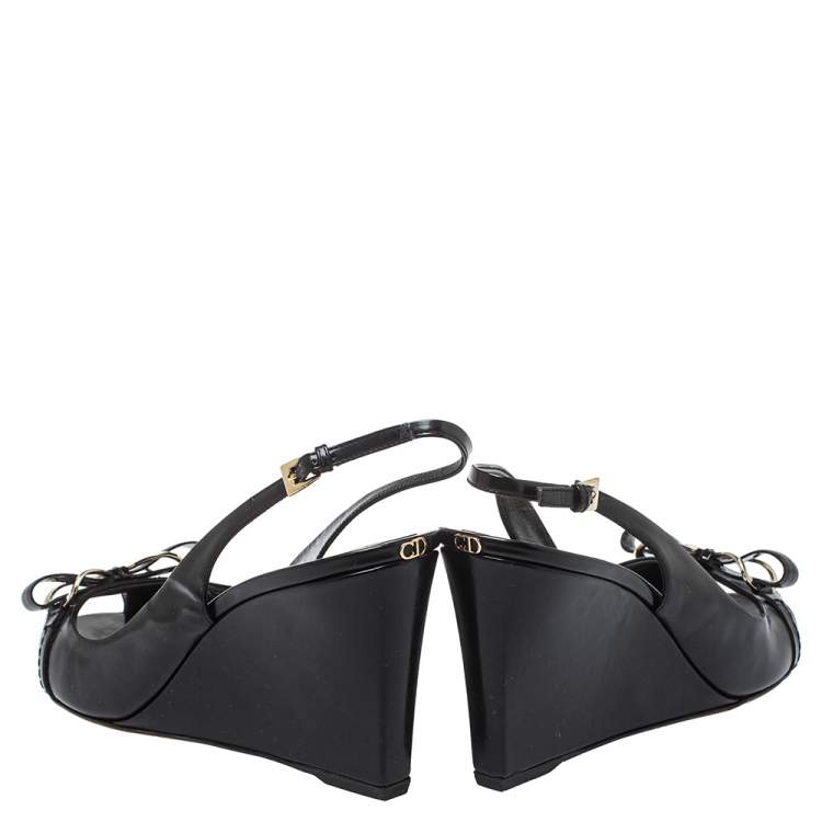 Pre Owned Dior Black Patent Leather Slingback Sandals Size 42
