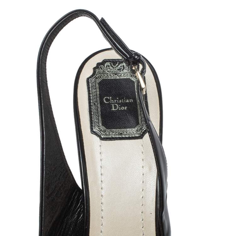 Pre Owned Dior Black Patent Leather Slingback Sandals Size 42