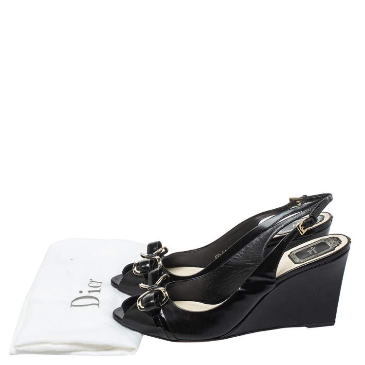 Pre Owned Dior Black Patent Leather Slingback Sandals Size 42