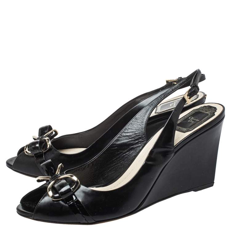 Pre Owned Dior Black Patent Leather Slingback Sandals Size 42