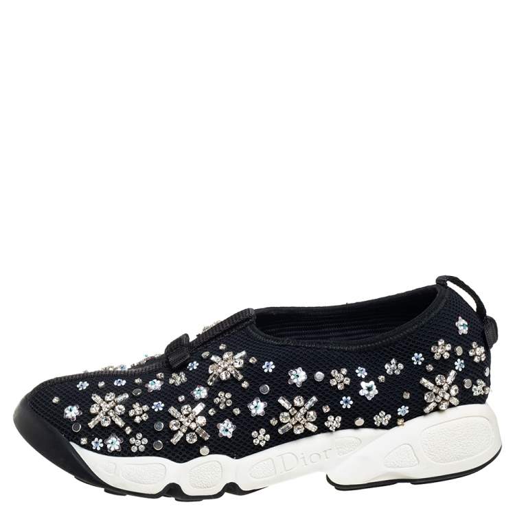 Pre Owned Dior Black Mesh Fusion Embellished Slip On Sneakers Size 36.5 