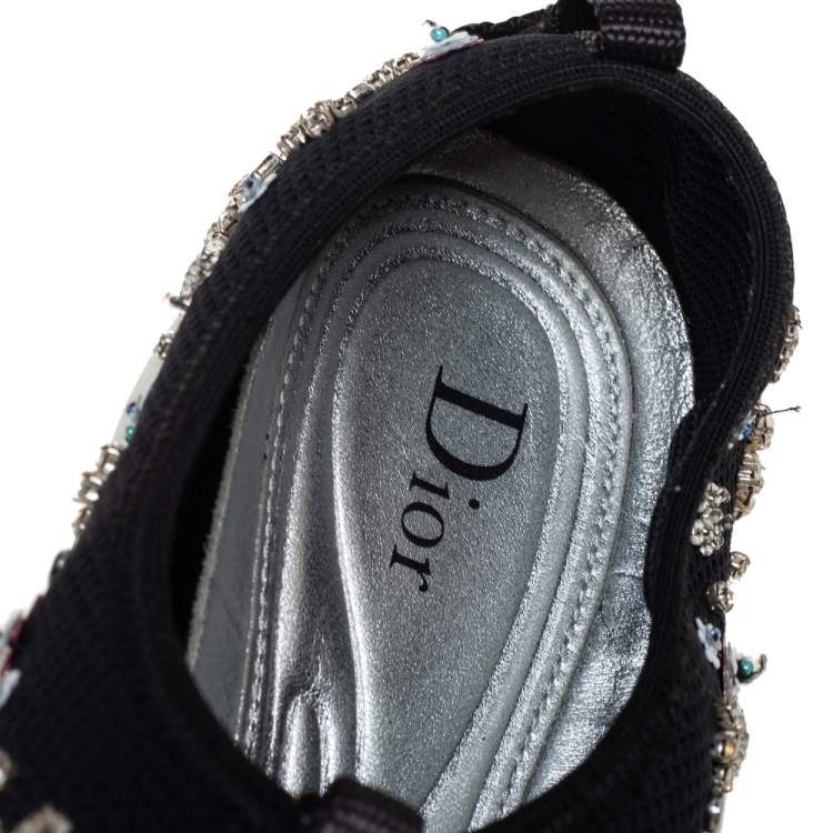 Pre Owned Dior Black Mesh Fusion Embellished Slip On Sneakers Size 36.5 