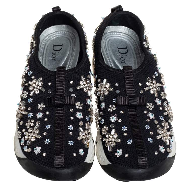 Pre Owned Dior Black Mesh Fusion Embellished Slip On Sneakers Size 36.5 