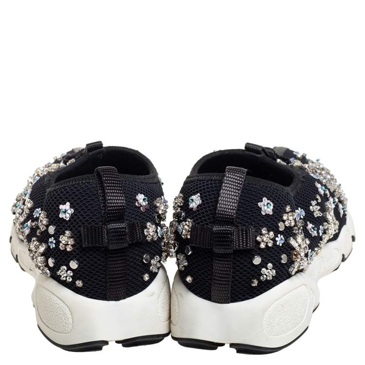 Pre Owned Dior Black Mesh Fusion Embellished Slip On Sneakers Size 36.5 