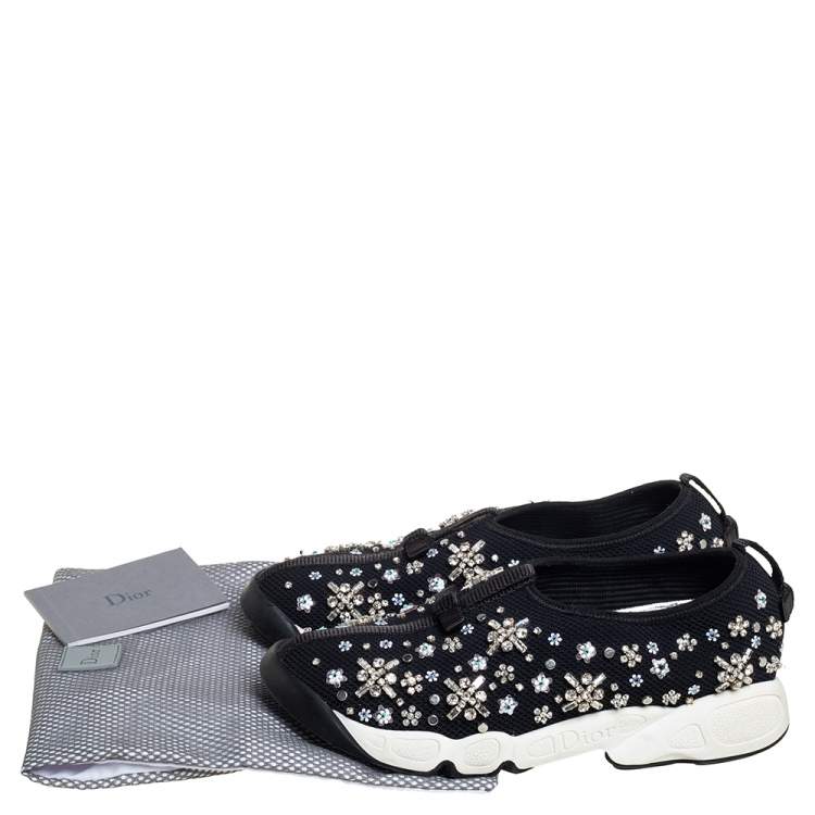 Pre Owned Dior Black Mesh Fusion Embellished Slip On Sneakers Size 36.5 