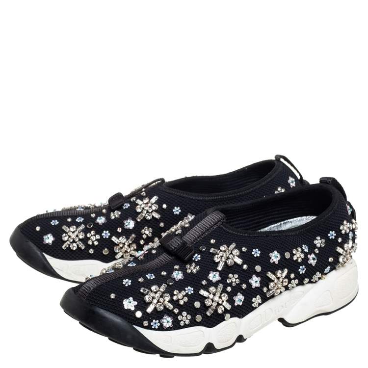 Pre Owned Dior Black Mesh Fusion Embellished Slip On Sneakers Size 36.5 