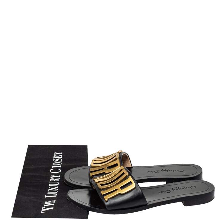 Pre Owned Dior Black Leather Revolution Logo Slide Sandals Size 36