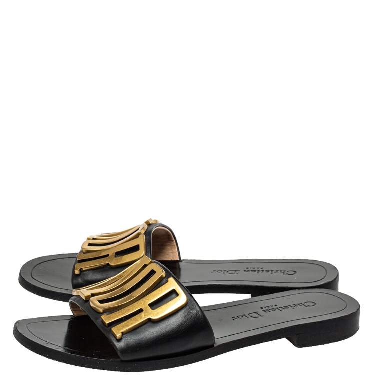 Pre Owned Dior Black Leather Revolution Logo Slide Sandals Size 36