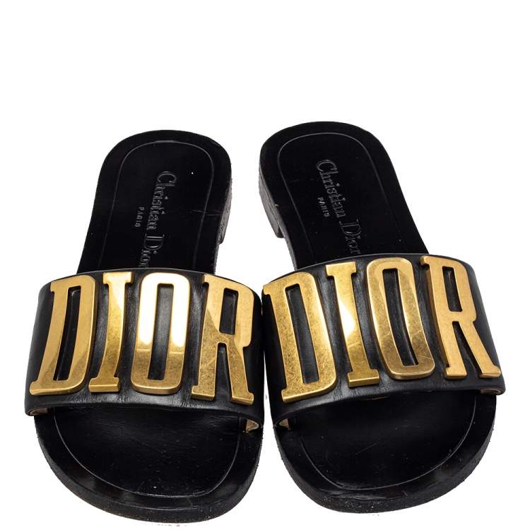 Pre Owned Dior Black Leather Revolution Logo Slide Sandals Size 36