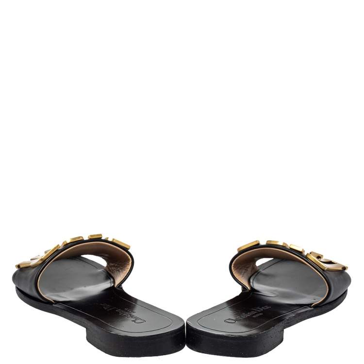 Pre Owned Dior Black Leather Revolution Logo Slide Sandals Size 36
