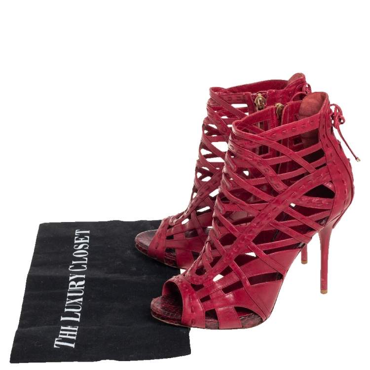 Pre Owned Dior Red Leather Gladiator Ankle Booties Size 37.5