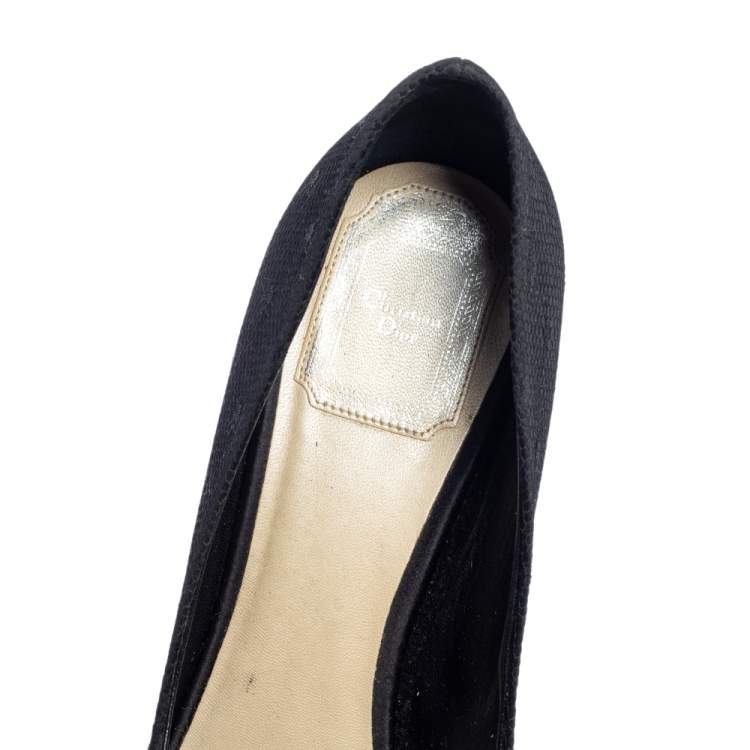 Pre Owned Dior Black Mesh and Satin Bow Platform Peep Toe Pumps Size 38