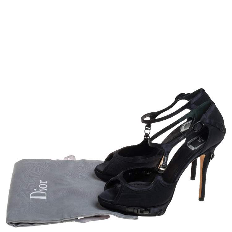 Pre Owned Dior Black Satin And Mesh Buckle Embellished D'orsay Pump Size 37