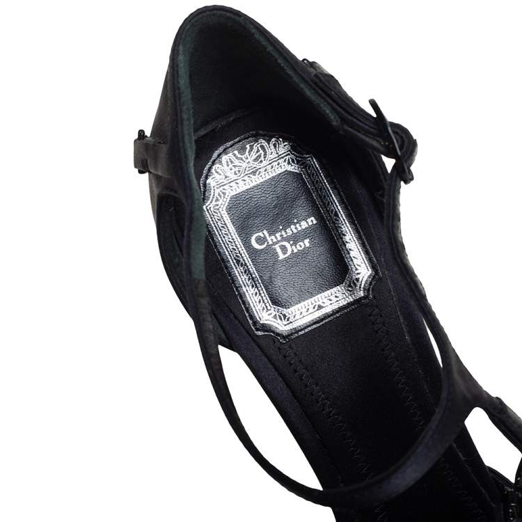 Pre Owned Dior Black Satin And Mesh Buckle Embellished D'orsay Pump Size 37