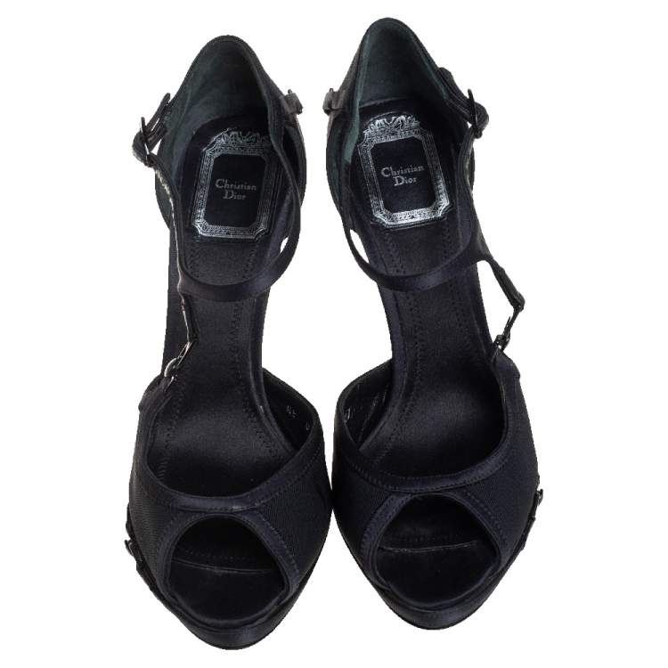 Pre Owned Dior Black Satin And Mesh Buckle Embellished D'orsay Pump Size 37