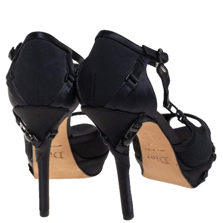 Pre Owned Dior Black Satin And Mesh Buckle Embellished D'orsay Pump Size 37