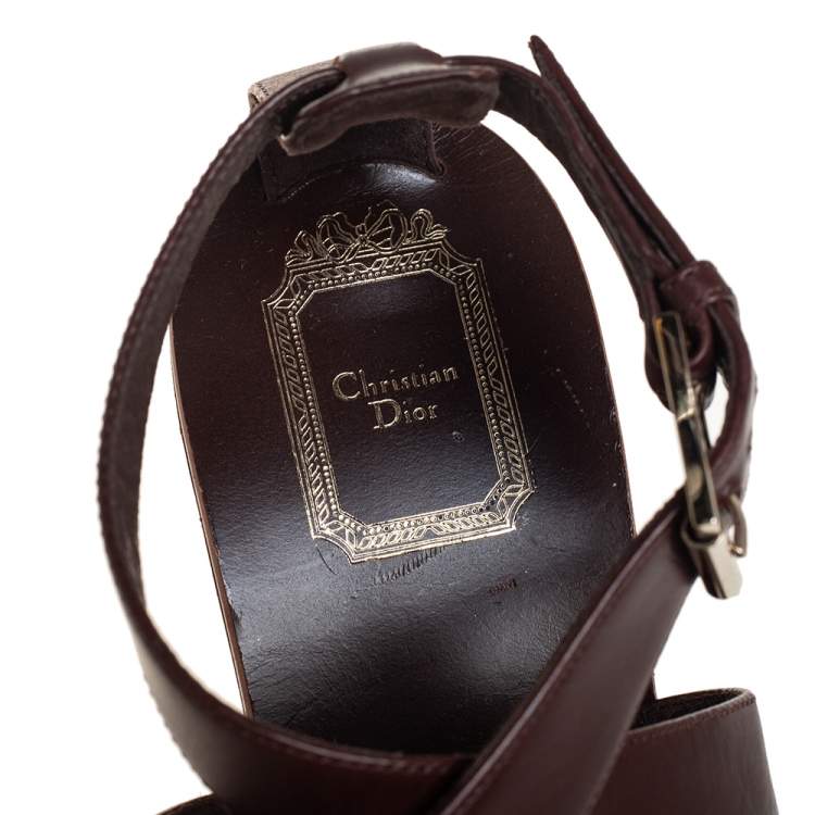 Pre Owned Dior Brown Leather Criss Cross Platform Ankle Strap Sandals Size 38