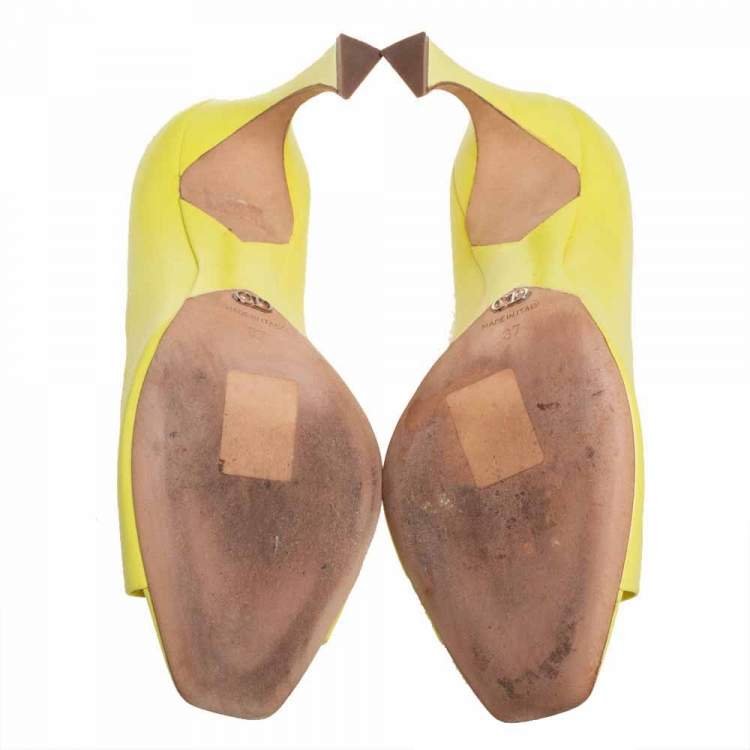 Pre Owned Dior Yellow Leather Open Toe Pumps Size 37