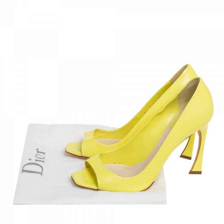 Pre Owned Dior Yellow Leather Open Toe Pumps Size 37