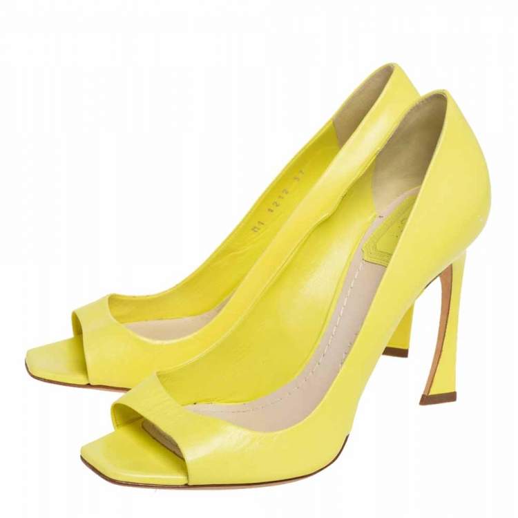 Pre Owned Dior Yellow Leather Open Toe Pumps Size 37