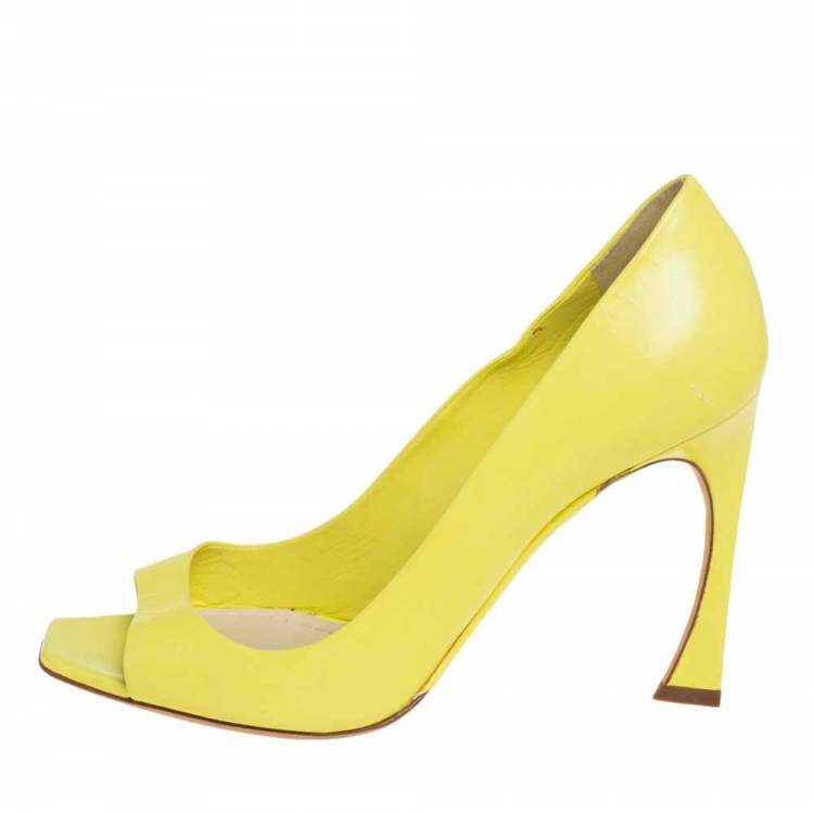 Pre Owned Dior Yellow Leather Open Toe Pumps Size 37