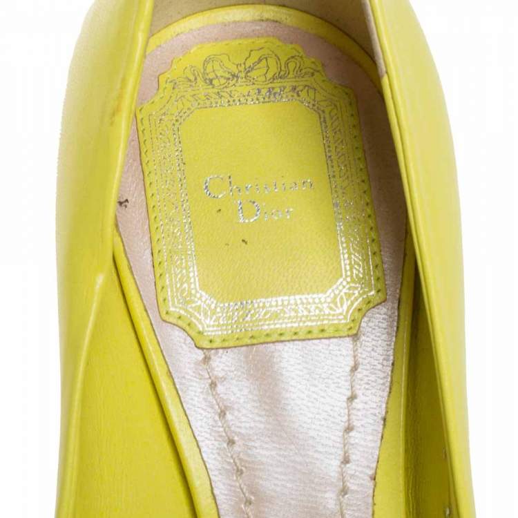 Pre Owned Dior Yellow Leather Open Toe Pumps Size 37