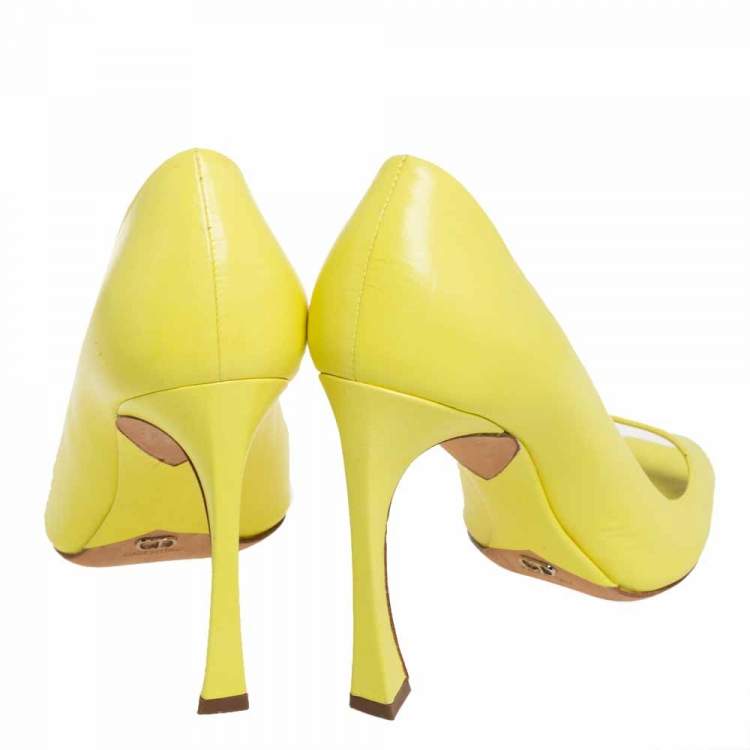 Pre Owned Dior Yellow Leather Open Toe Pumps Size 37