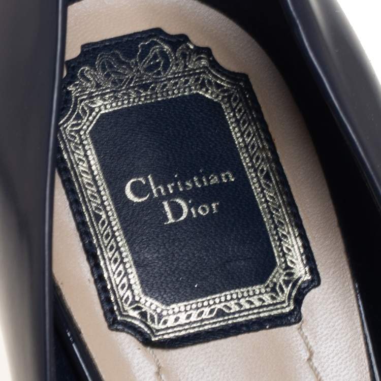 Pre Owned Dior Blue Leather Bow Chain Detail Peep Toe Pumps Size 40