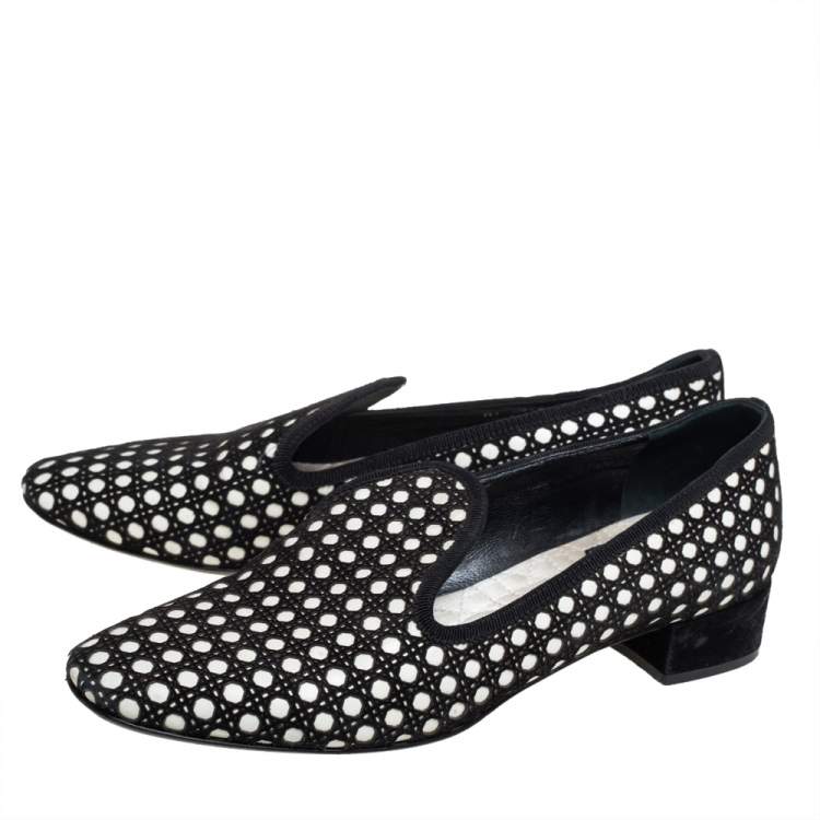 Pre Owned Dior Black/White Suede And Leather Slip On Loafers Size 37 