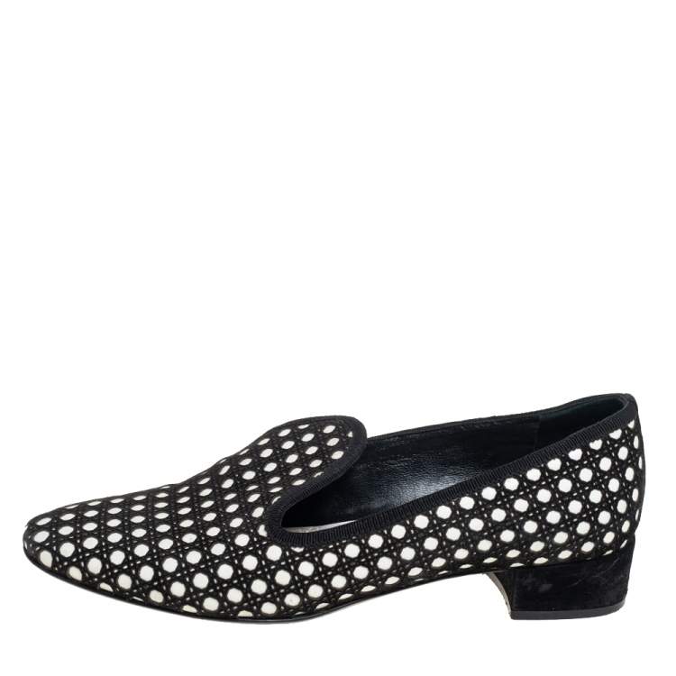 Pre Owned Dior Black/White Suede And Leather Slip On Loafers Size 37 