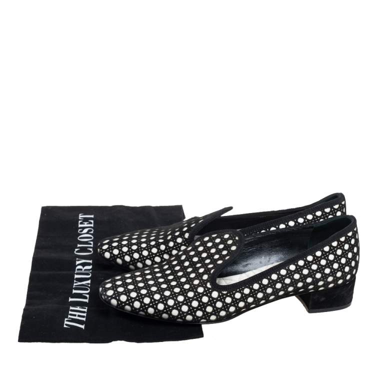 Pre Owned Dior Black/White Suede And Leather Slip On Loafers Size 37 