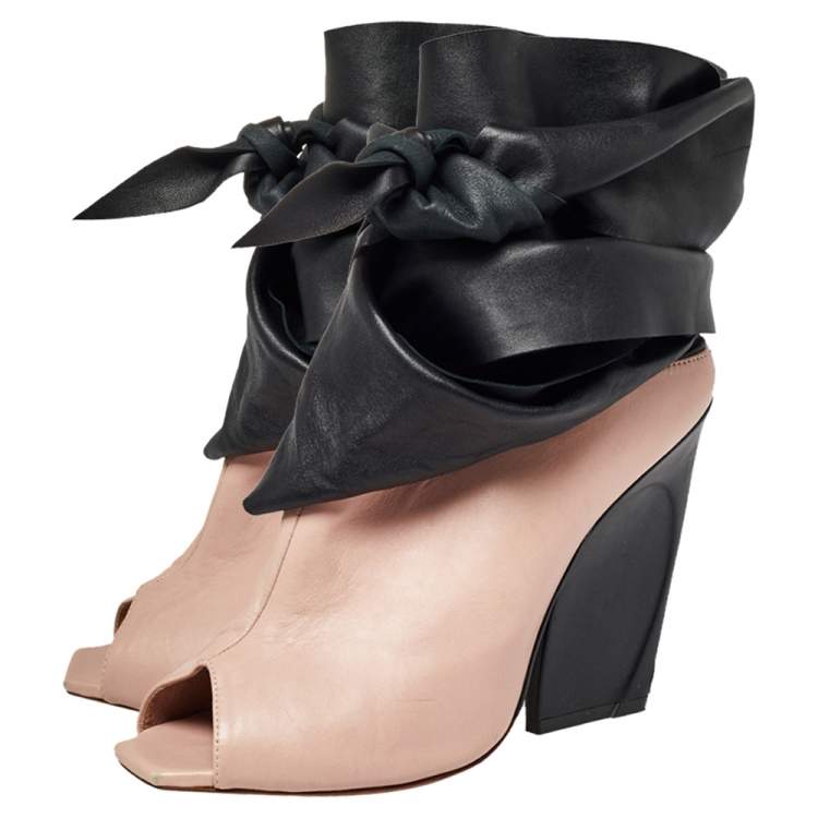 Pre Owned Dior Pink/Black Leather Brooklyn Ankle Wrap Peep Toe Ankle Boots Size 40