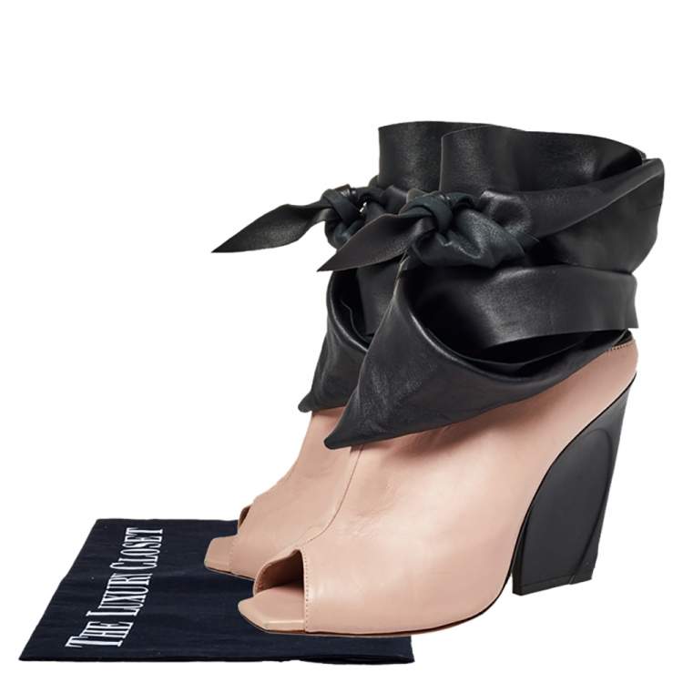 Pre Owned Dior Pink/Black Leather Brooklyn Ankle Wrap Peep Toe Ankle Boots Size 40