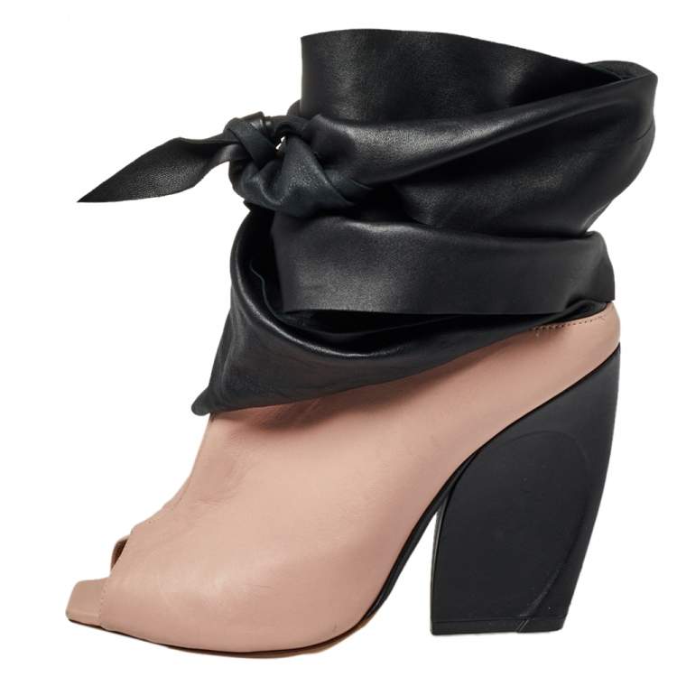 Pre Owned Dior Pink/Black Leather Brooklyn Ankle Wrap Peep Toe Ankle Boots Size 40