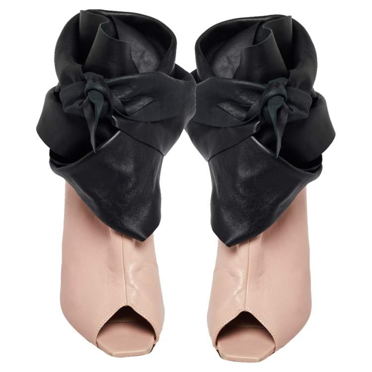 Pre Owned Dior Pink/Black Leather Brooklyn Ankle Wrap Peep Toe Ankle Boots Size 40
